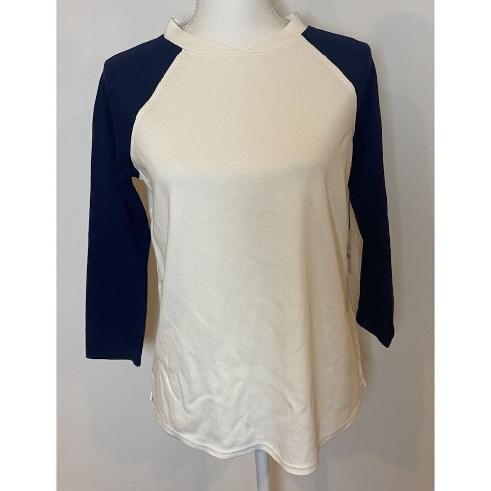 NWT Belyn Key Shirt Hybrid Pullover Chalk Ink Navy Blue Cream Small S New